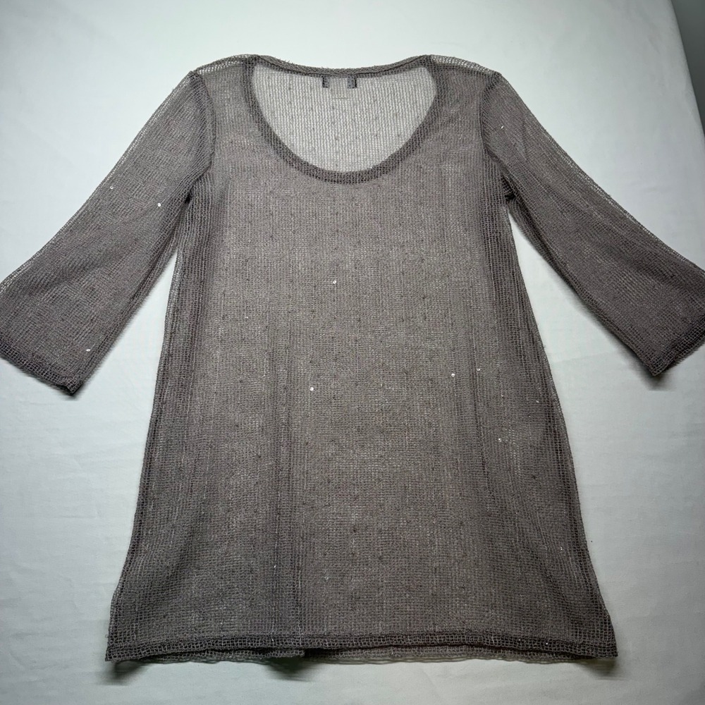 Jordan Taylor L Taupe Open Knit Mesh Sequin Tunic Cover Up Beach Boho USA